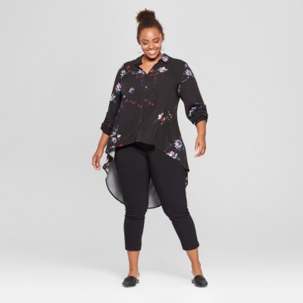 Floral Print High-Low  Long Sleeve Top - Ava & Viv